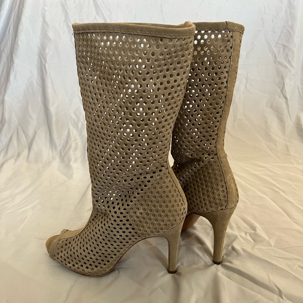 Pedro Garcia Yabella Peep Toe Slouch Heeled Boots- taupe | size 37 1/2